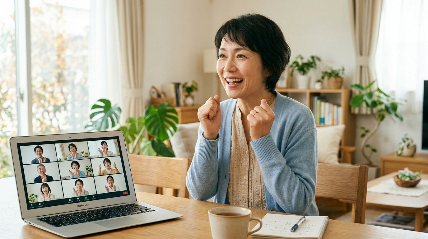 説明会後に自分の未来を考える介護職女性