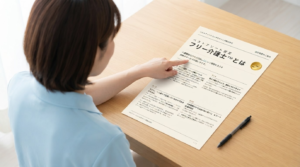 チラシを考えている女性