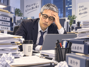 会社員時代に仕事で疲れている男性のイメージ